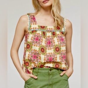 Let Me Be Anthropologie Floral Print Sleeveless Swing Top 100%‎ Cotton - 4